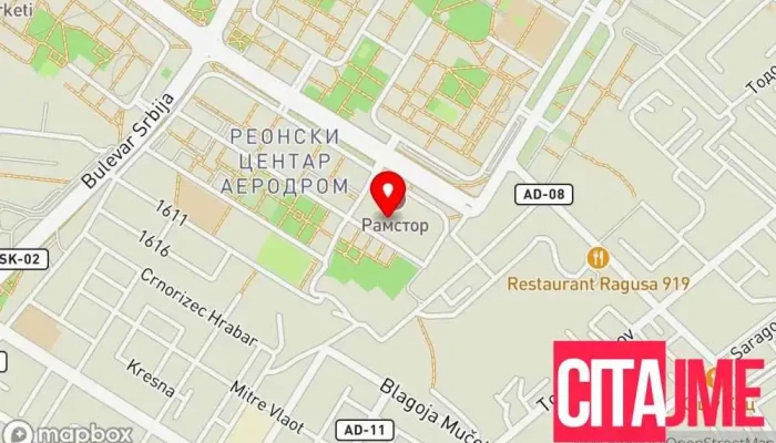 мапа на Stomatoloska Ordinacija Dentallica Novo Lisice Стоматолошка клиника во Скопје